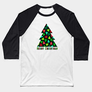 Christmas Tree Pattern in Green and Red Baseball T-Shirt